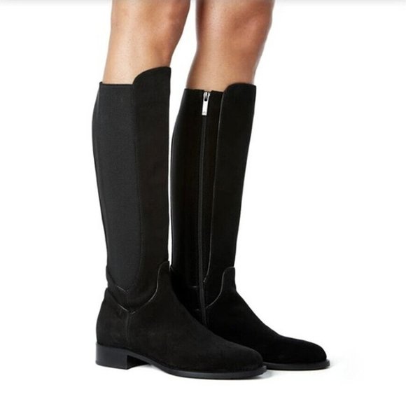 New! Aquatalia Nanon Stretch-Suede Knee High Boots M Black DD317